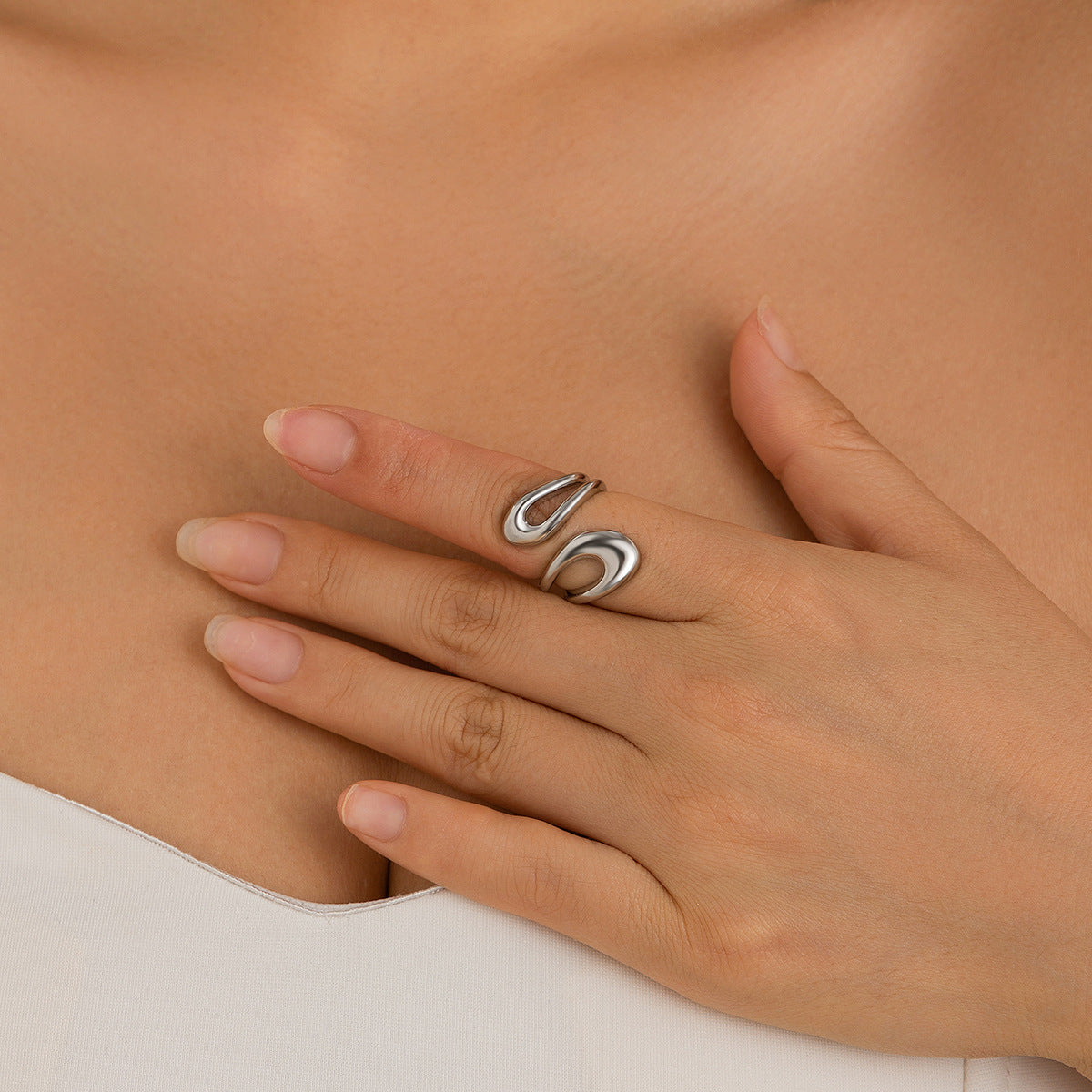 خاتم هندسي، خاتم ذو تجويف مفتوح، خاتم إصبع السبابة، خاتم منحني من معدن الحمم البركانية