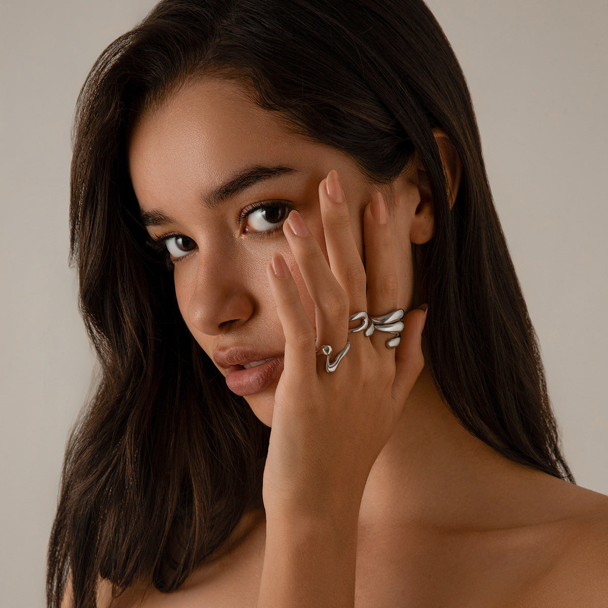 خاتم هندسي، خاتم ذو تجويف مفتوح، خاتم إصبع السبابة، خاتم منحني من معدن الحمم البركانية